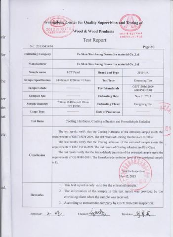 Scratch Proof LCT Board Test Report page 1 certificate from GUANGDONG XIN CHUANG NEW MATERIAL TECHNOLOGY CO., LTD.