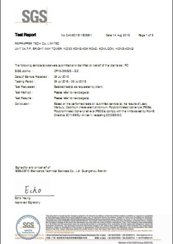 Test Report of PC 3d filament certificate from Guangzhou Yousu3D Technology Co., Ltd.