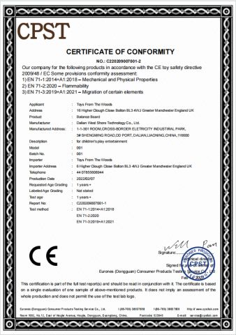 CE certificate from Dalian West Shore Wood Co., Ltd.
