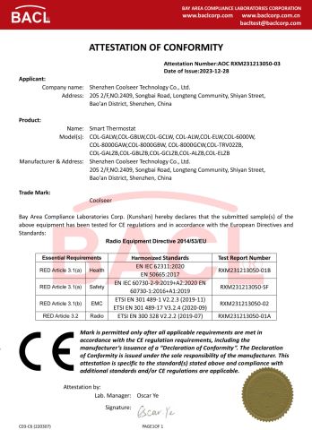 CE certificate from Shenzhen Coolseer Technology Co., Ltd.