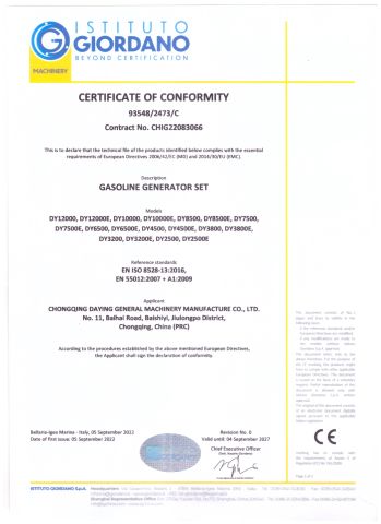CE certificate certificate of Chongqing Daying General Machinery Manufacture Co., Ltd. – certificate photo, supplier certificates section
