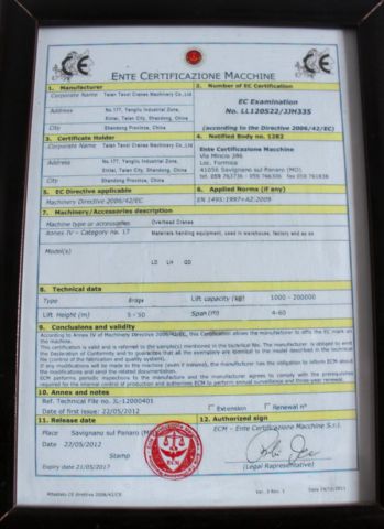 Tavol CE Certificate certificate from SHANDONG TAVOL MACHINERY CO., LTD.