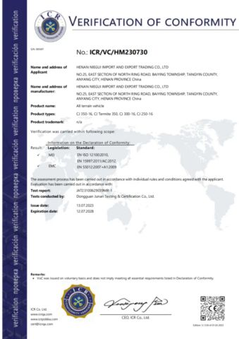 CE certificate from Henan Niegui Import and Export Trading Co., Ltd.