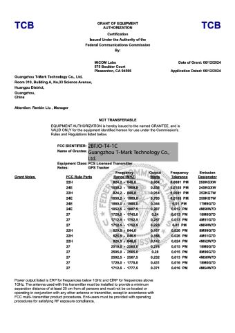 FCC certificate of Guangzhou T-Mark Technology Co., Ltd – certificate photo, supplier certificates section