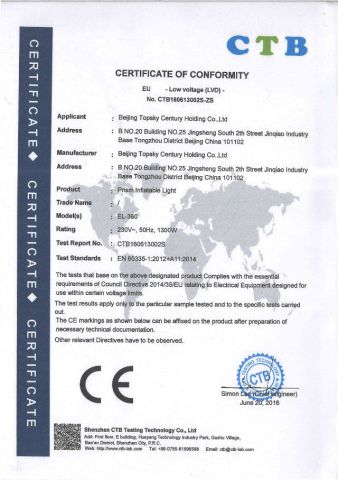 Certificate of Conformity certificate from Beijing Topsky Century Holding Co., Ltd.