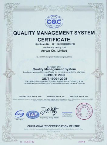 ISO 9001:2008 certificate of Acrozz Co., Limited – certificate photo, supplier certificates section