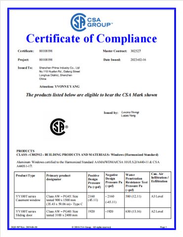 CSA certificate from Foshan Orient Industry Co., Ltd.