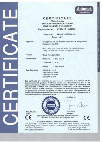 Salad Bar Certification certificate of Guangzhou Wiberda Kitchen Appliances & Refrigeration Equipment Co., Ltd. – certificate photo, supplier certificates section