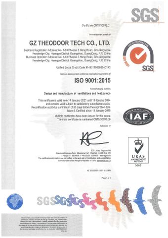 ISO 9001 certificates certificate from GZ Theodoor Tech Co., Ltd.