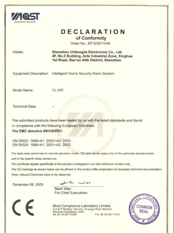 CE Certificate certificate from Shenzhen Chitongda Electronic Co., Ltd.