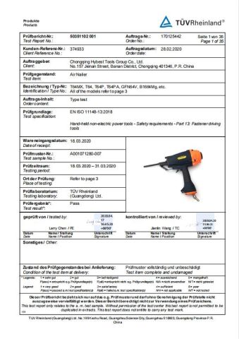 TUV certificate from Chongqing Leeyu Fasteners Technology Co., Ltd.