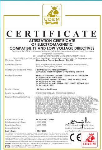 CE Certificate certificate from GUANGDONG FINECO NEW ENERGY CO., LTD.