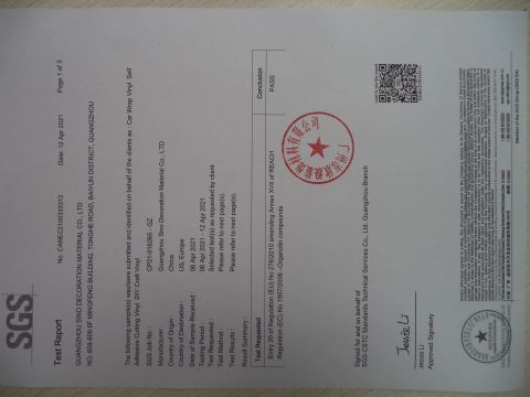 SGS Report certificate from GUANGZHOU SINO GROUP CO., LTD