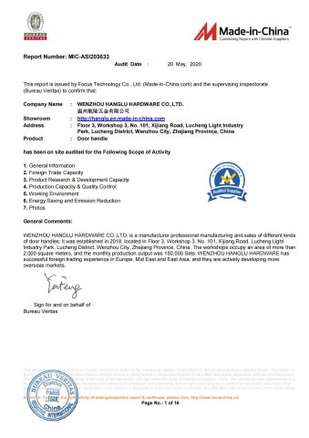 BV Certificate certificate from Wenzhou Hanglu Hardware Co., Ltd.