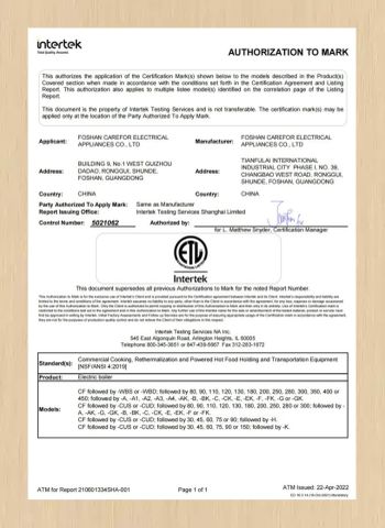 Certificates certificate of Guangdong Careforcafe Coffee Equipment Co., Ltd – certificate photo, supplier certificates section