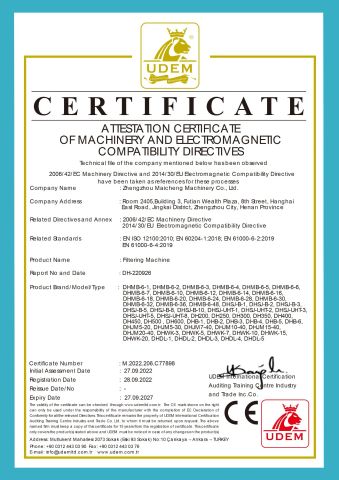 Filtering Machine CE certificate of ZHENGZHOU MAICHENG MACHINERY CO.,LTD – certificate photo, supplier certificates section