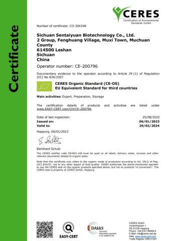 Cert EU certificate from Sichuan Sentaiyuan Biotechnology Co., Ltd.