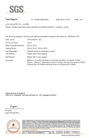 ROHS Report certificate from Jaye Heater Technology (Huizhou) Co., Ltd.
