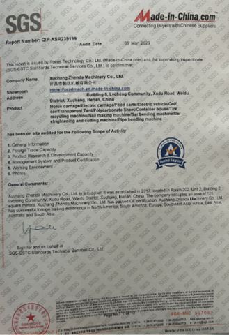 SGS CERTIFICATION certificate of Xuchang Zhenda Machinery Co., Ltd. – certificate photo, supplier certificates section