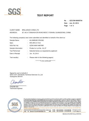 ASTM E 1477-98a(2013) Standard certificate of Brilliance China Ltd. – certificate photo, supplier certificates section