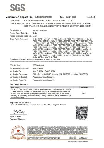 RoHS certificate from Zhuhai Chipsense Electronic Technology Co., Ltd