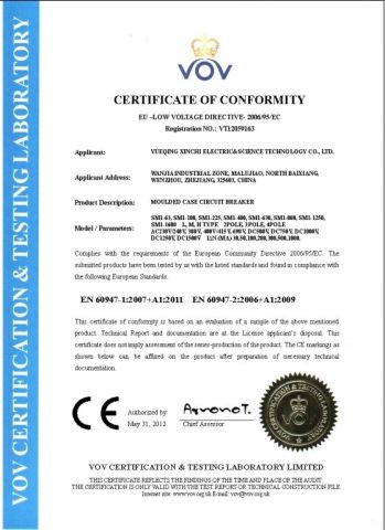 CE Certificate for Moulded Case Circuit Breaker certificate of Wenzhou Xinchi International Trade Co., Ltd. – certificate photo, supplier certificates section