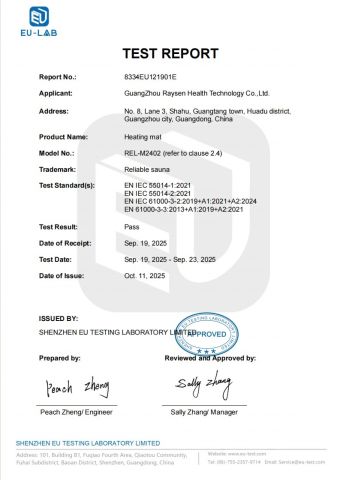 CE-EMC test report certificate from Guangzhou Raysen Health Technology Co., Ltd.