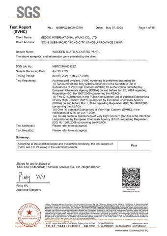 REACH certificate from Medoo International(Wuxi)Co., Ltd.