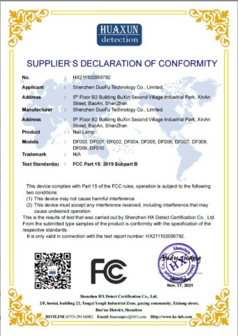 FCC certificate from Shenzhen Duofu Technology Co., LTD