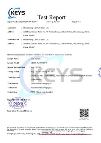 Product Inspection Report certificate of Shijiazhuang OurPCB Tech. Ltd. – certificate photo, supplier certificates section