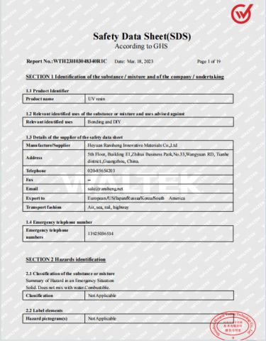 SDS certificate from Heyuan Ransheng Innovative Materials Co., Ltd.