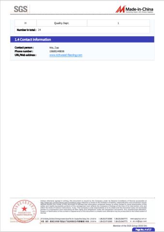 Certification Report certificate from Changzhou Richwood Decorative Material Co., Ltd.