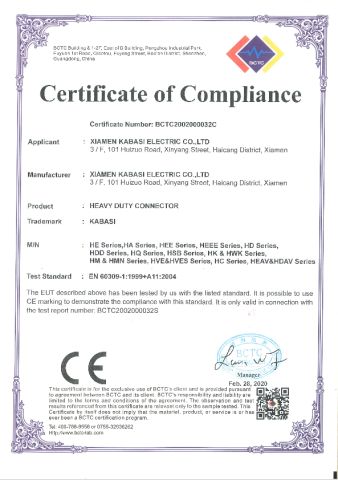 CE certificate of Xiamen Kabasi Electric Co., Ltd. – certificate photo, supplier certificates section