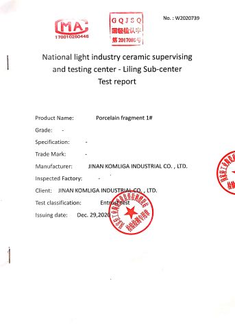 TEST REPORT certificate from JINAN KOMLIGA INDUSTRIAL CO., LTD.