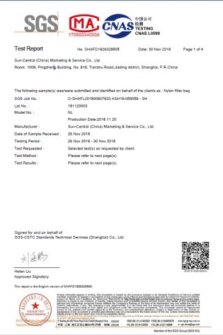 Nylon filter bag GB4806 certificate of Filterek Products Tech Co., Ltd. – certificate photo, supplier certificates section