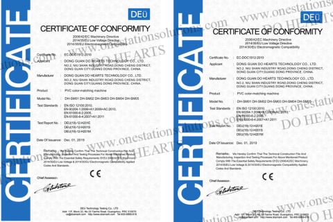 CE CERTIFICATE certificate from DONG GUAN DO HEARTS TECHNOLOGY CO.,LTD.
