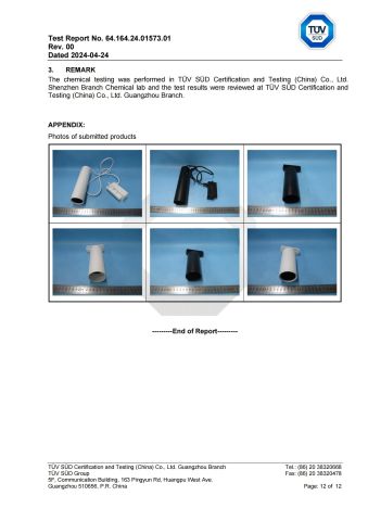 RoHS Tested Materials List Report certificate from Zhongshan Xusheng Lighting Co., Ltd.