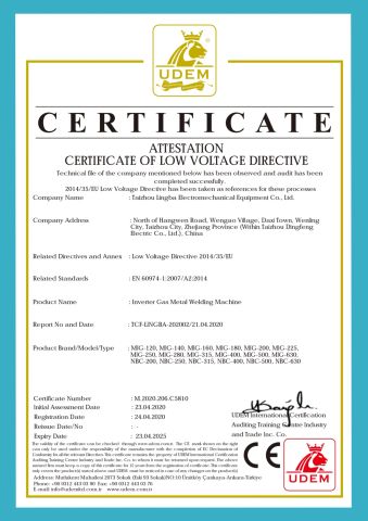 CE certificate for MIG-Series certificate from Zhejiang Lingba Welding Equipment Co., Ltd