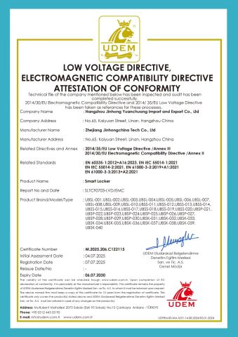 LOW VOLTAGE DIRECTIVE, ELECTROMAGNETIC COMPATIBILITY DIRECTIVE ATTESTATION OF CONFORMITY certificate from Hangzhou Jinhong Yuanchuang Import and Export Co., Ltd.