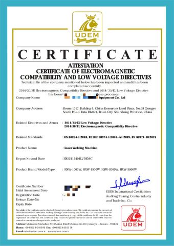 CE-Laser welding machine certificate of Shandong Fast CNC Machinery Co., Ltd – certificate photo, supplier certificates section