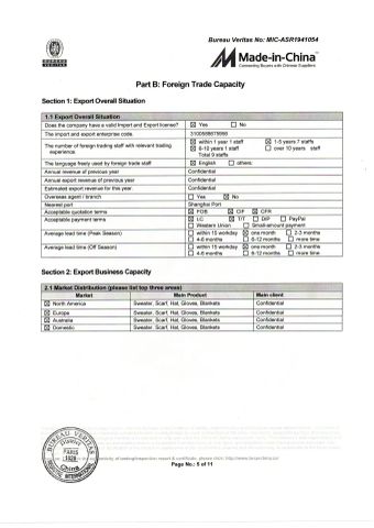 foreign trade capacity certificate from Shanghai Brothers Textile Co., Ltd.