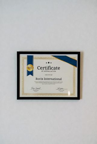 Certificate  OF APPRECIATION certificate from Rovix International