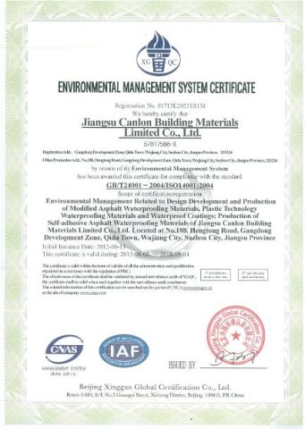environment certificate from Jiangsu Canlon Building Materials Co., Ltd.