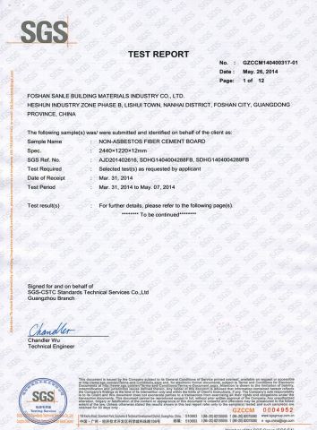 SGS certificate from FOSHAN SANLE BUILDING MATERIALS INDUSTRY CO.,LTD