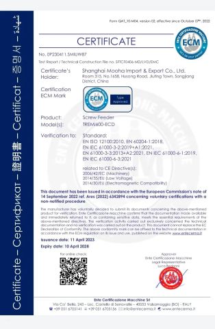 feeder CE certificate from Shanghai Mooha Import & Export Co., Ltd.