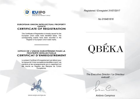 QBEKA trademark certificate(EU) certificate from Guangzhou Boss Biological Technique Ltd.