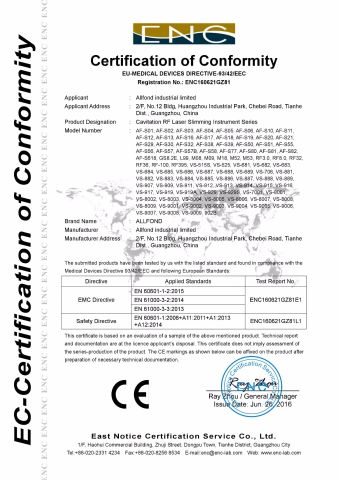 Slimming machine CE certificate from Guangzhou allfond electronics co.,ltd