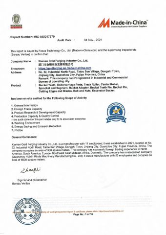 BV certificate from Xiamen Gold Forging Industry Co., Ltd.