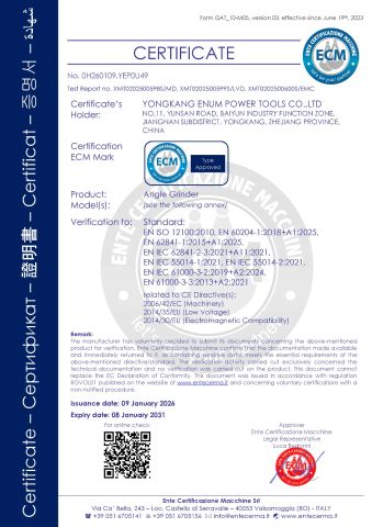 Angle Grinder- CE certificate certificate from Senquan (Jinhua) Hardware Products Co., Ltd.