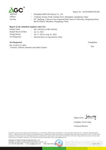 IEC TEST certificate from Zhongshan Mocap Industry Co., Ltd.